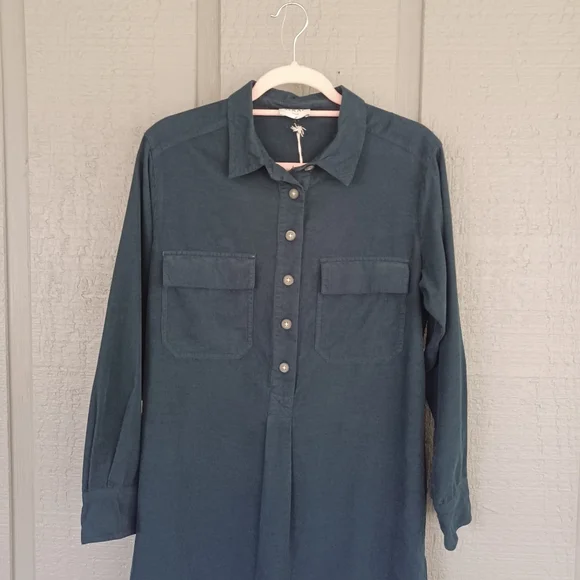 Wrap London Corduroy Shirt Dress Size 2 Women Cotton Long Sleeve Color Deep Teal - Picture 3 of 16